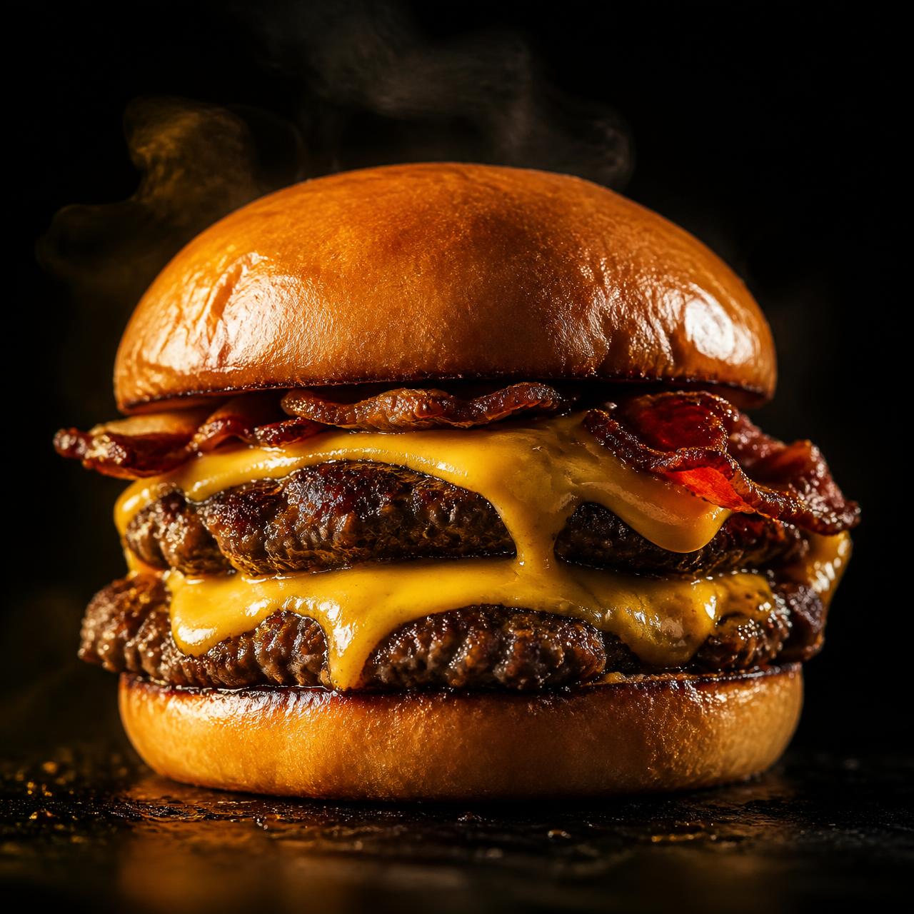 Hambúrguer smash artesanal da Quero Burger com queijo derretido e bacon